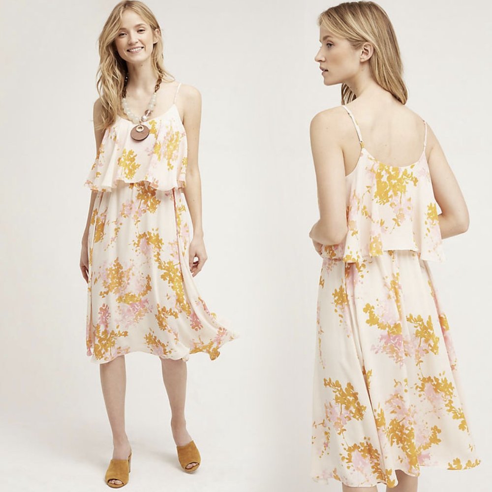 ANTHROPOLOGIE Magnolia Floral Midi Dress by Paper Crown NWOT